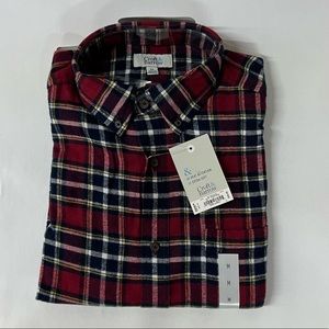 Men's Red & Blue Plaid Extra Soft Flannel Long Sleeve Button-Down Shirt M